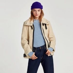 ZARA Teddy Faux Shearling Aviator Moto Jacket